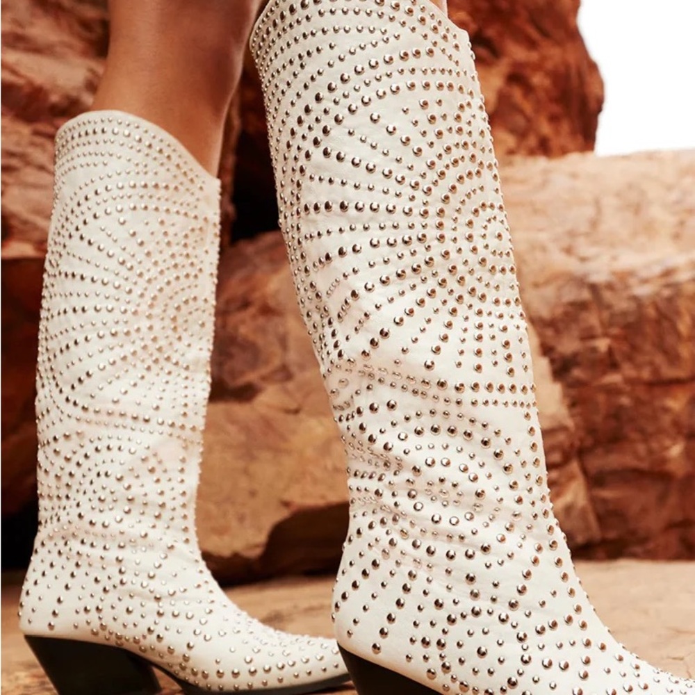 LIKE NEW - Billini White Studded Heeled Boots